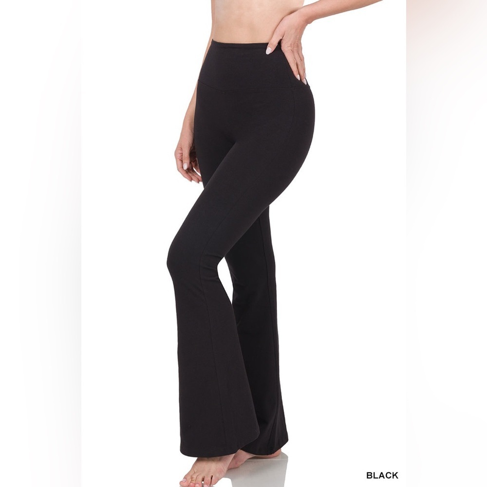 NEW Zenana Black High Waist Flare Yoga Pants Soft Stretch Wide Leg Size Small - Picture 2 of 2